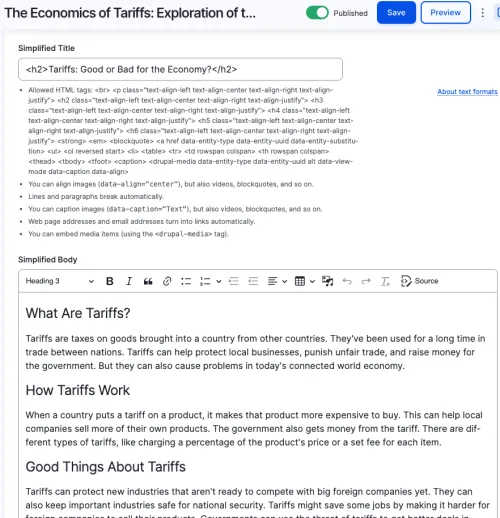 A screenshot showing the simplified title and text